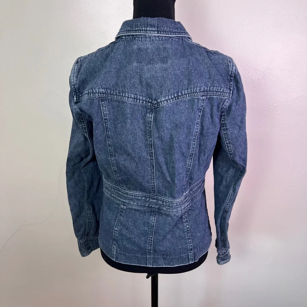Vintage 90s Ralph Lauren Denim Jacket Zip Up Moto Utility Tailored Designer - Picture 3 of 13